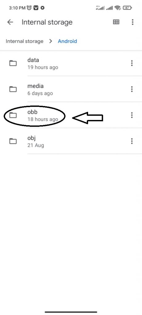 then choose obb folder