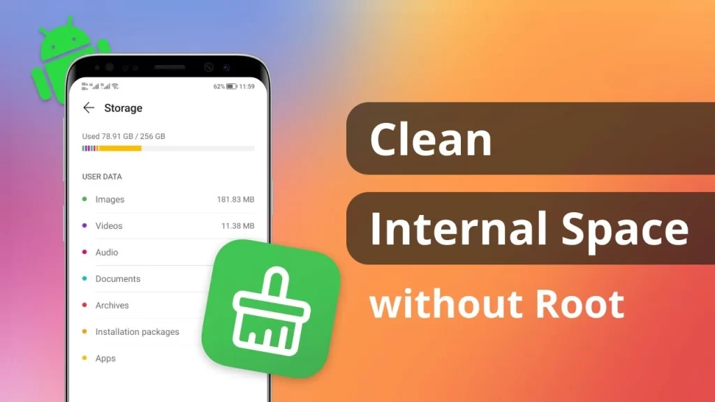 clean internal space of android phone without root